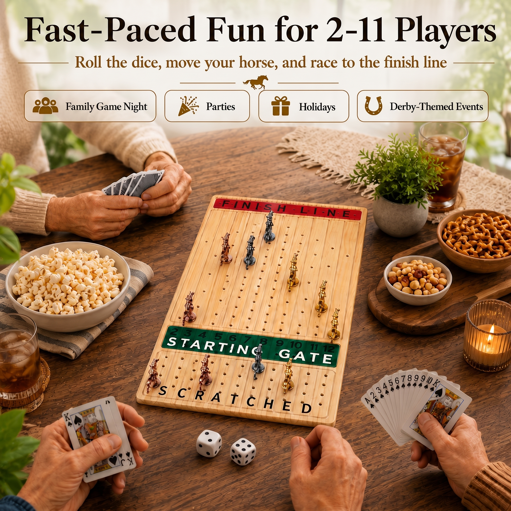 Natural wood horse race game lifestyle scene