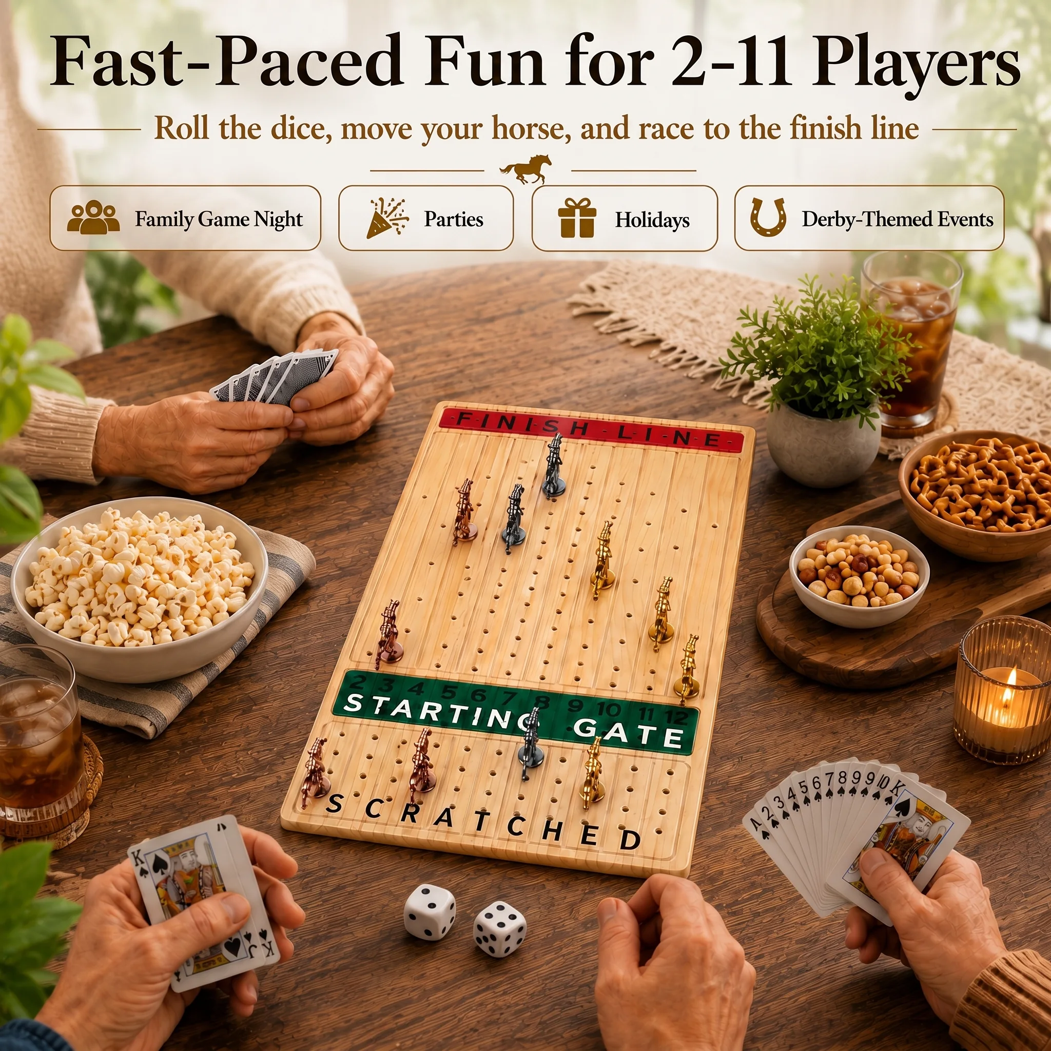 Natural wood horse race game lifestyle scene