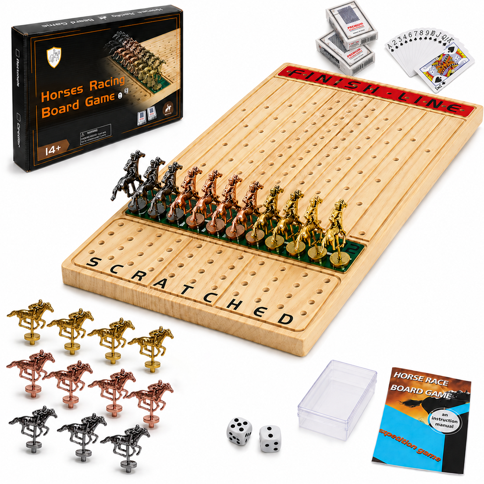Natural wood horse race board game complete set